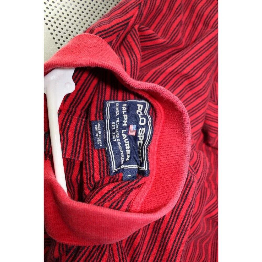Polo Sport Ralph Lauren Vintage Red Blue Striped Polo Shirt Men's Large